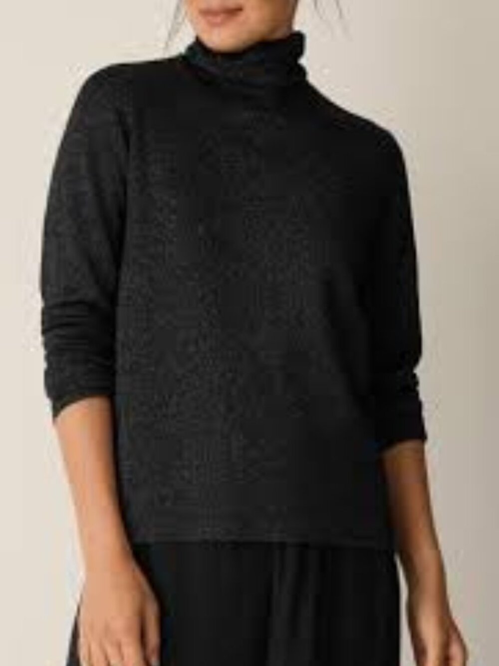 NWT Eileen Fisher Black Extra Fine Merino/Metallic Turtleneck Top